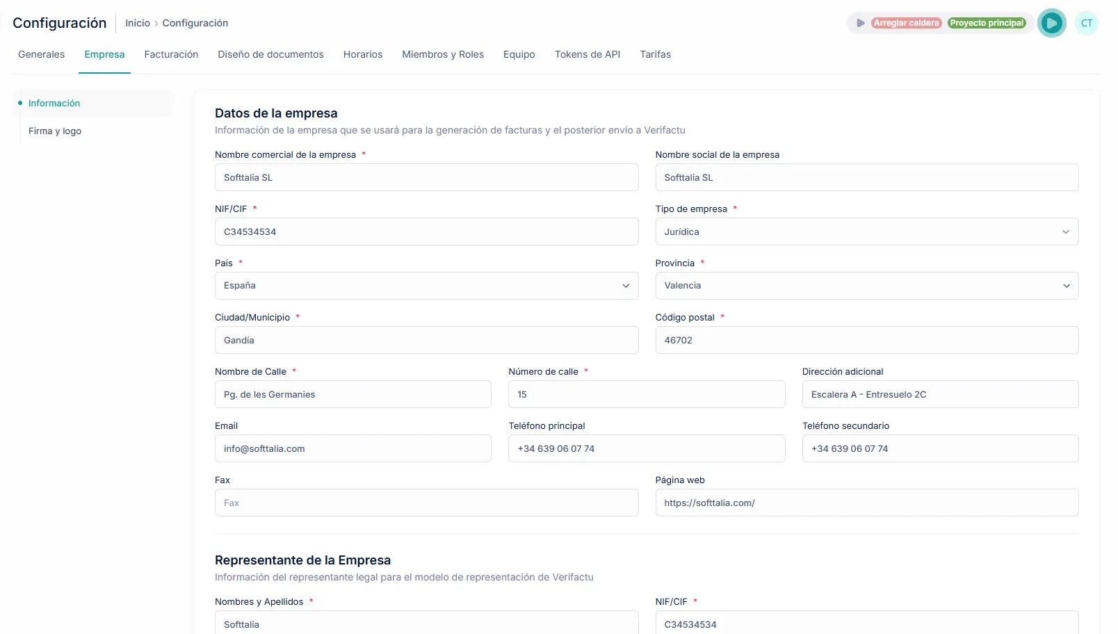 Datos de empresa